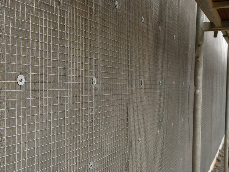 Galvanized wire mesh installed before wall plastering