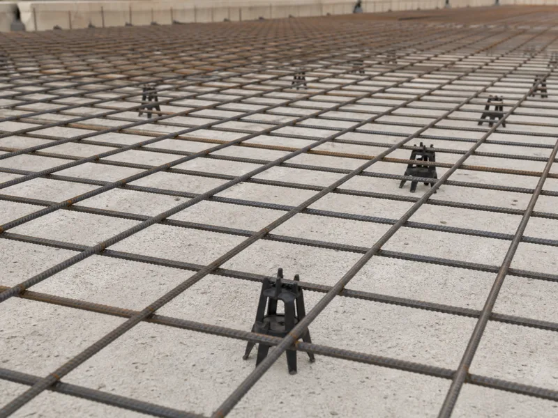 Welded reinforcement mesh placed before a concrete slab pour