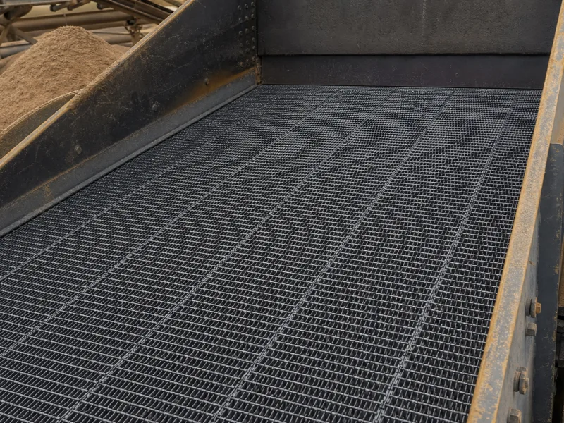 Hooked edge screen mesh at an aggregate processing plant